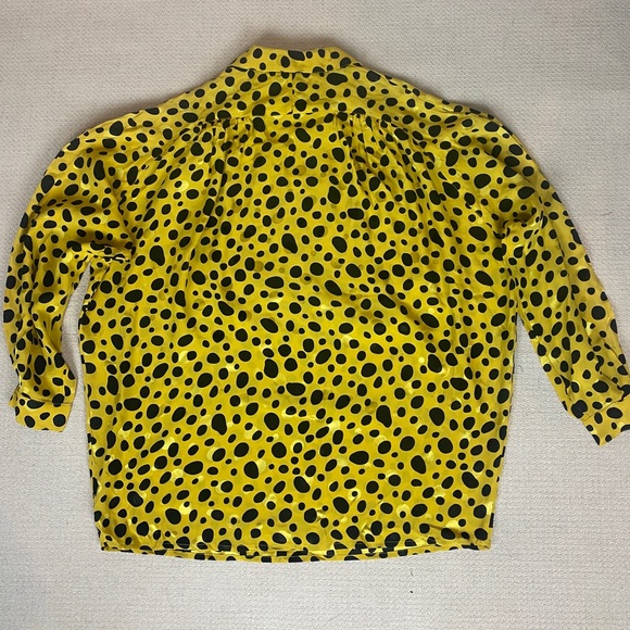 VINTAGE The Very Thing! 80s 90s Yellow & Black Polkadot Silk Blouse - Picture 7 of 11